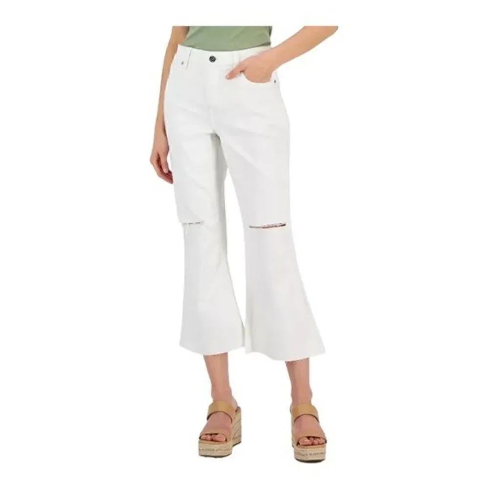 INC Women's Mid-Rise Ripped Kick Flare Jeans Washed White Size 0/25 NWT